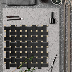 BASKET WEAVE PORCELAIN MOSAICS（48X23，black）